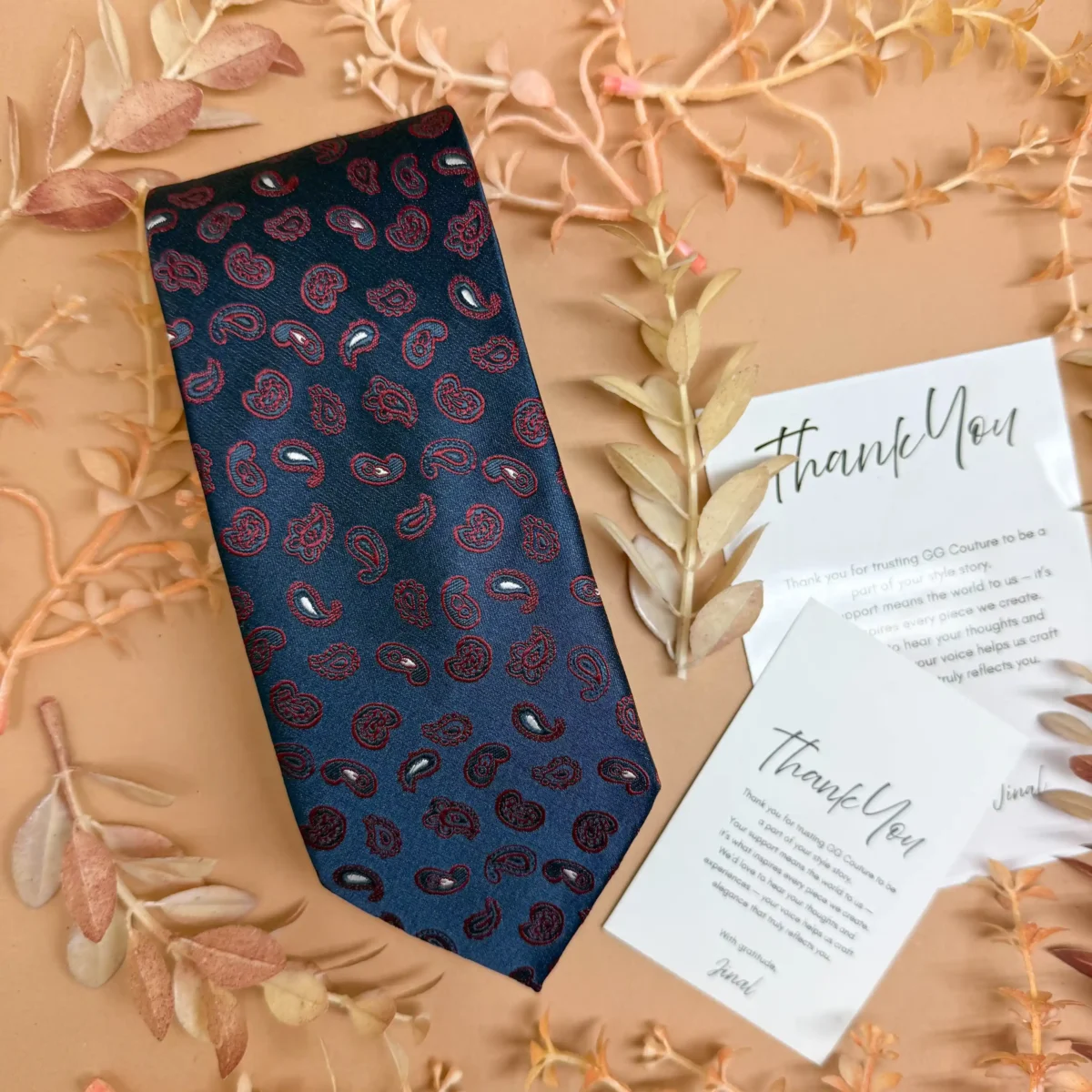 Navy Blue Purple Paisley Silk Necktie - Image 2