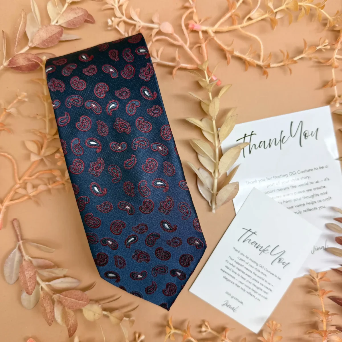 Navy Blue Purple Paisley Silk Necktie - Image 2