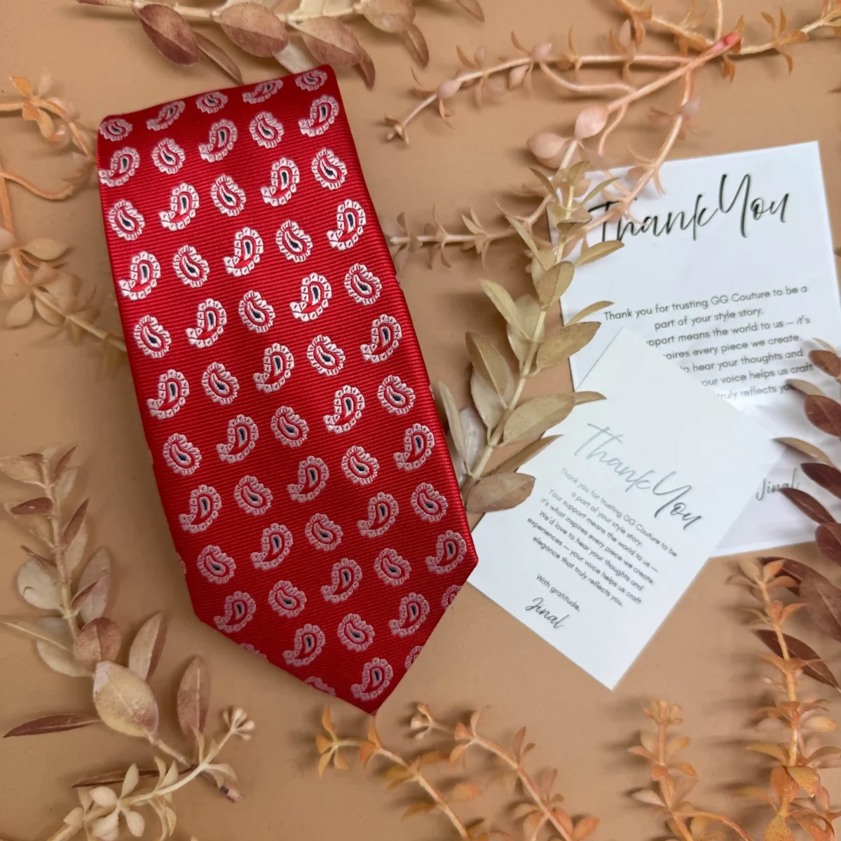 Red White Paisley Silk Necktie - Image 2