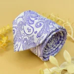 White Lilac Designer Paisley Silk Necktie