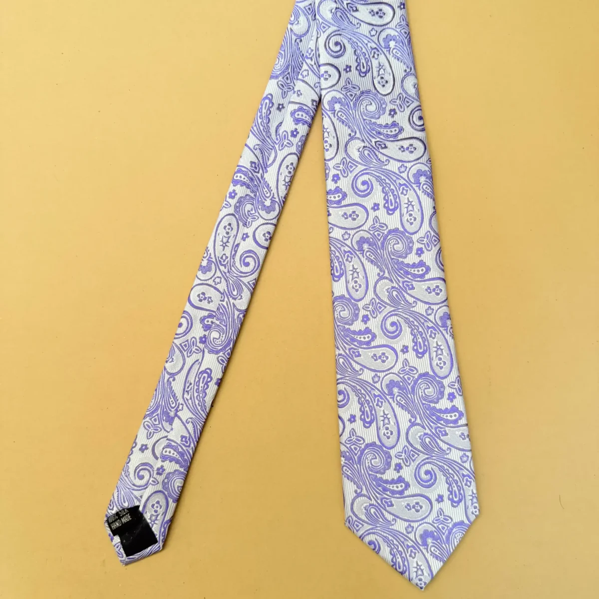 White Lilac Designer Paisley Silk Necktie - Image 3