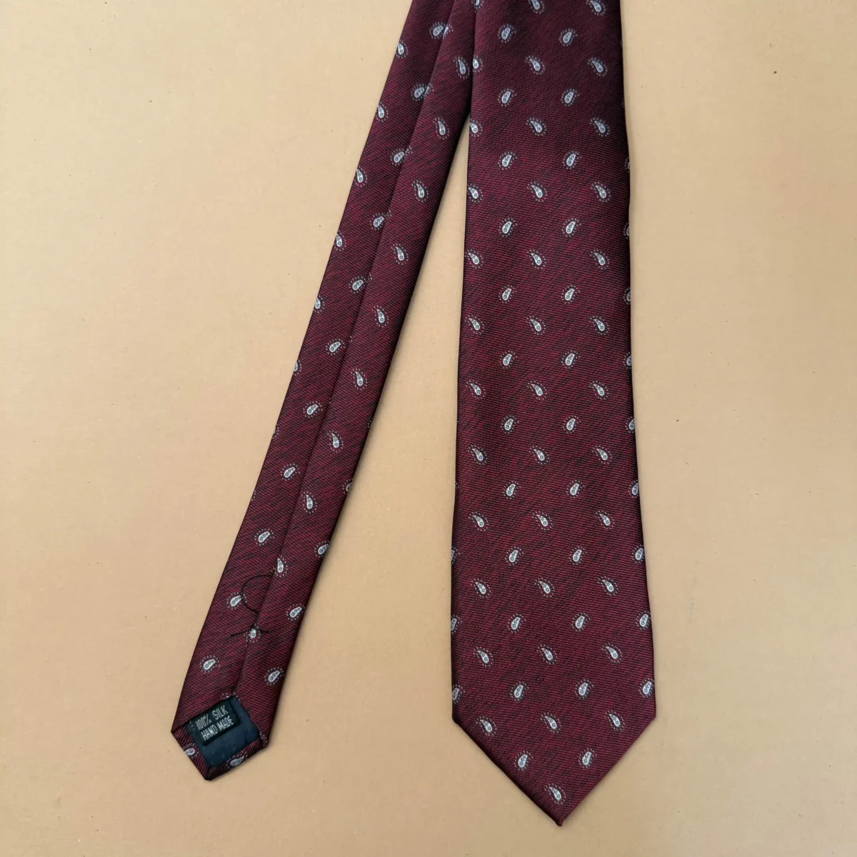 Maroon White Paisley Silk Necktie - Image 3