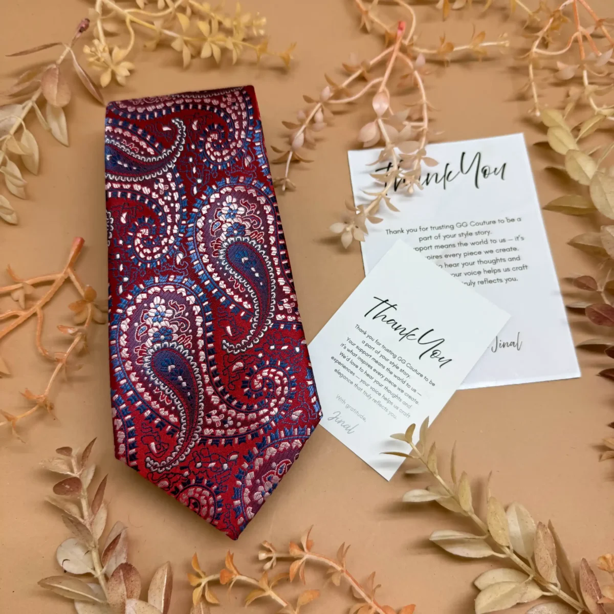 Maroon Blue Designer Paisley Silk Necktie - Image 2