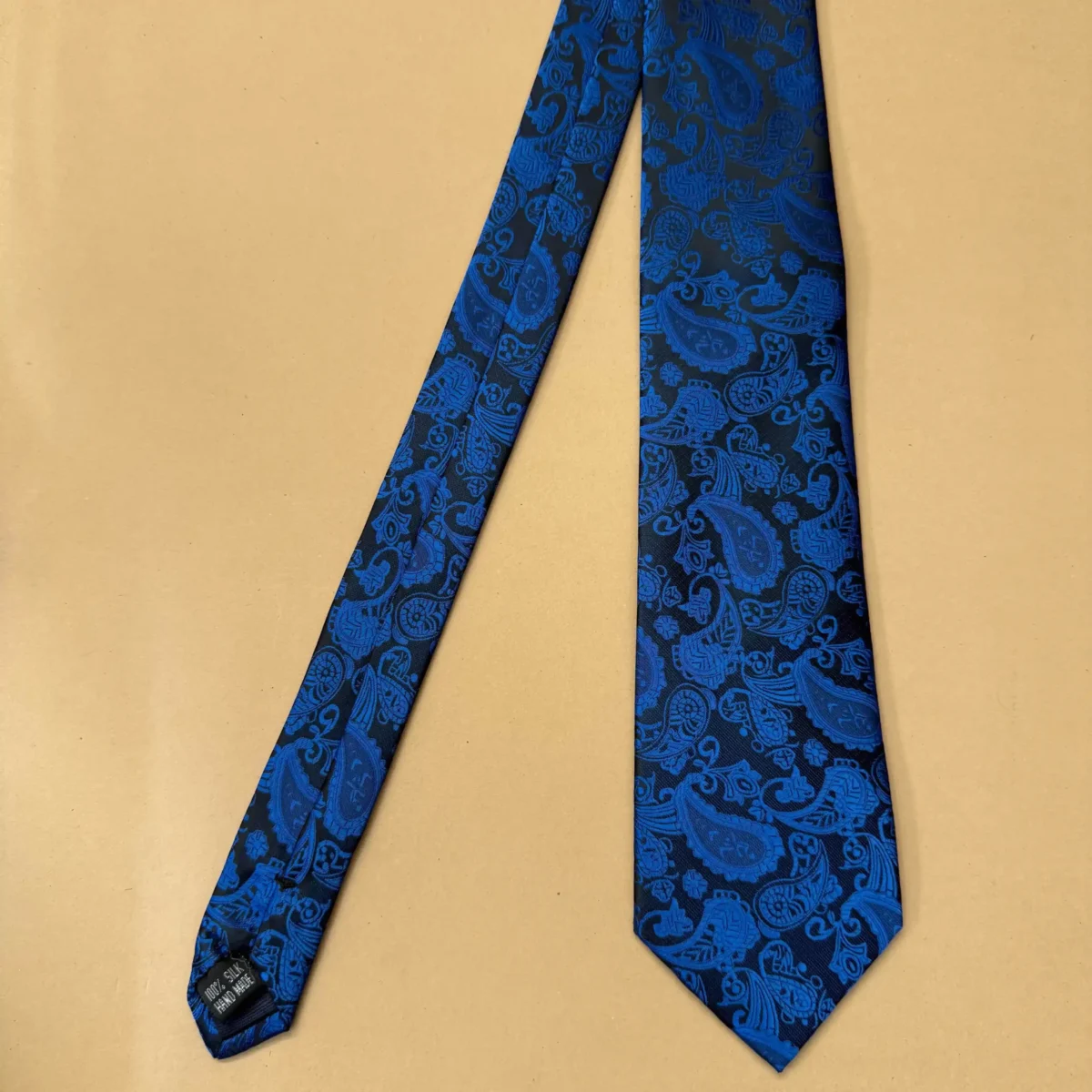 Black Blue Designer Paisley Silk Necktie - Image 3