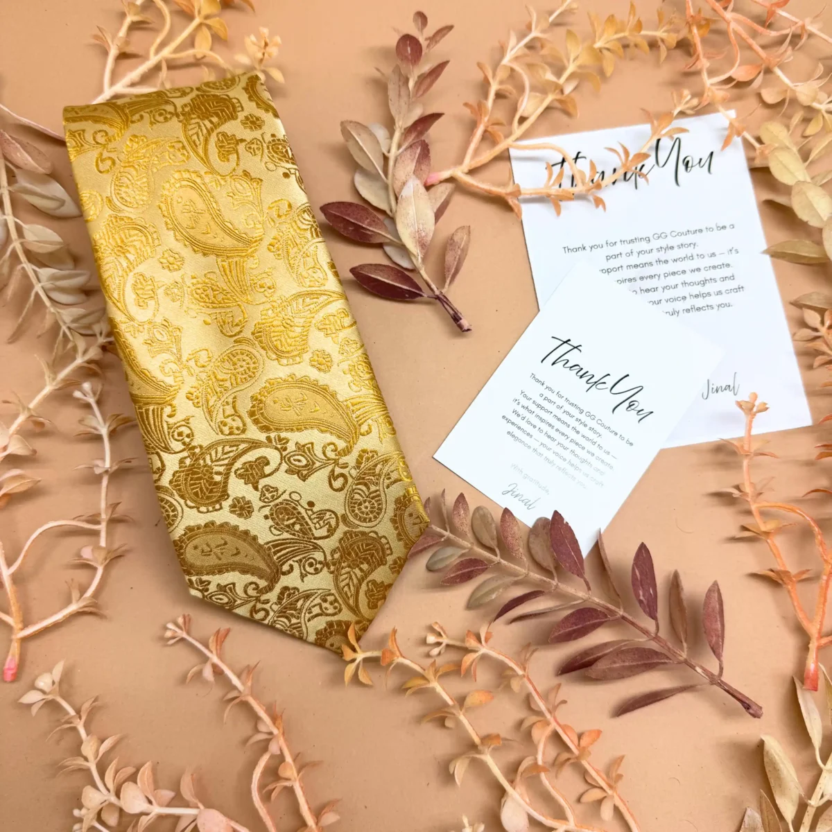 Golden Yellow Designer Paisley Silk Necktie - Image 2