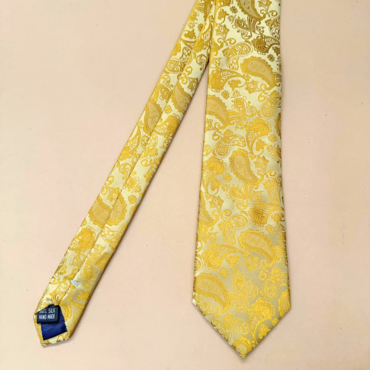 Golden Yellow Designer Paisley Silk Necktie - Image 3