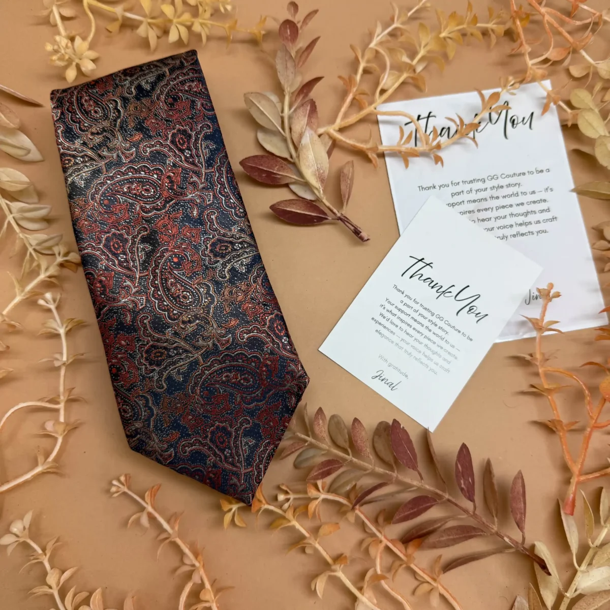 Royal Blue Brown Designer Paisley Silk Necktie - Image 2