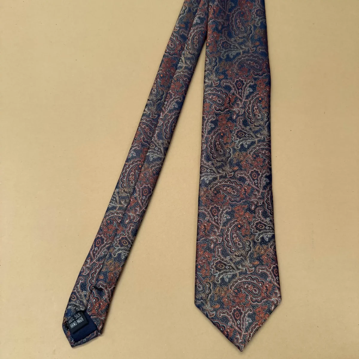 Royal Blue Brown Designer Paisley Silk Necktie - Image 3