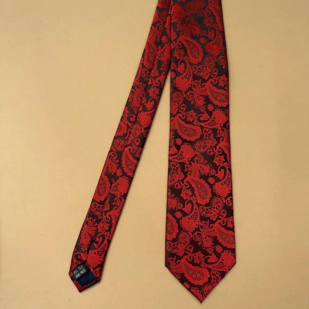 Black Red Designer Paisley Silk Necktie - Image 3