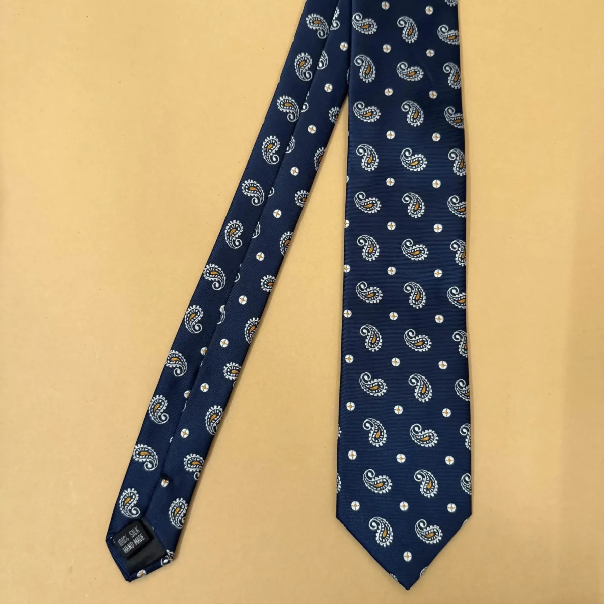 Royal Blue White Paisley Silk Necktie - Image 3