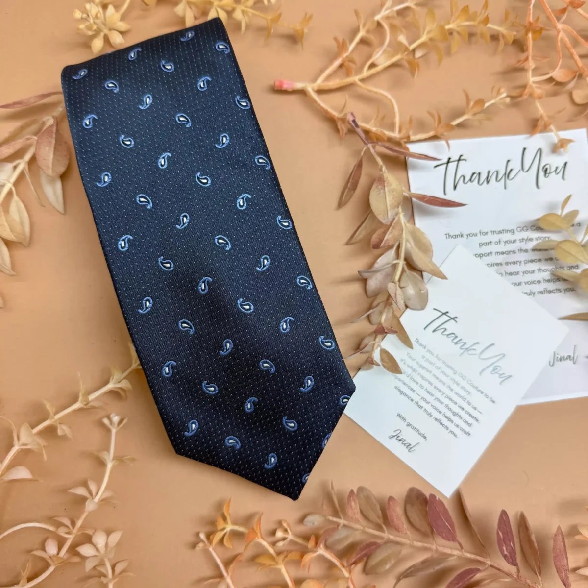 Navy Blue Mini Paisley Silk Necktie - Image 2