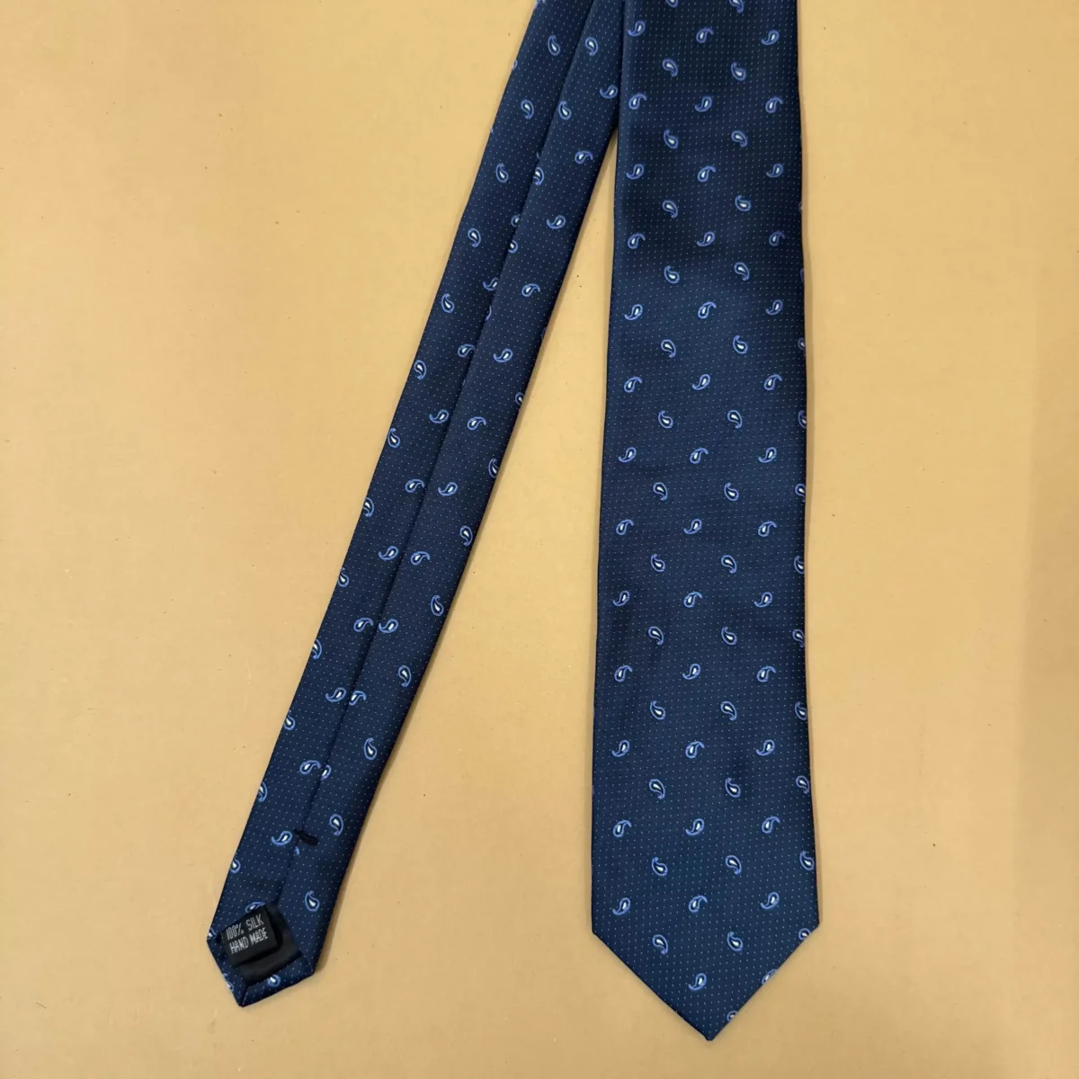 Navy Blue Mini Paisley Silk Necktie - Image 3