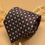 Brown White Motif Geometric Silk Necktie