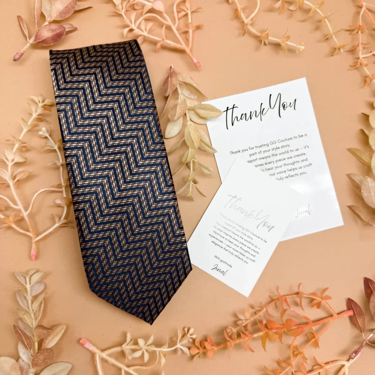 Ochre Herringbone Silk Necktie - Image 2