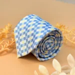 Blue and White Check Silk Necktie