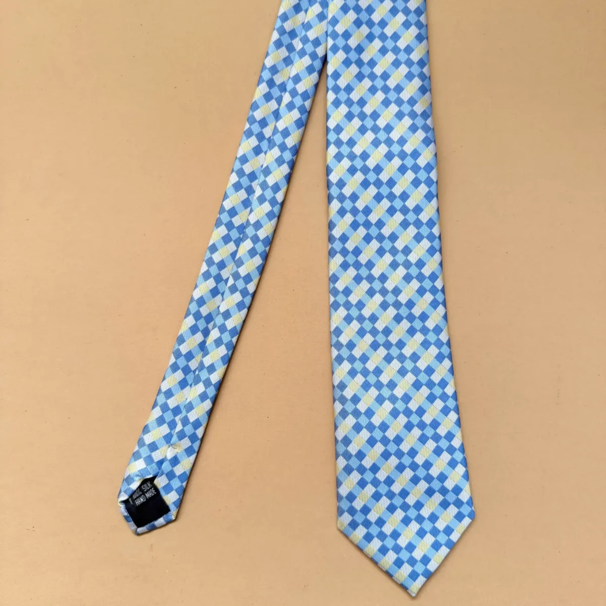 Blue and White Check Silk Necktie - Image 3