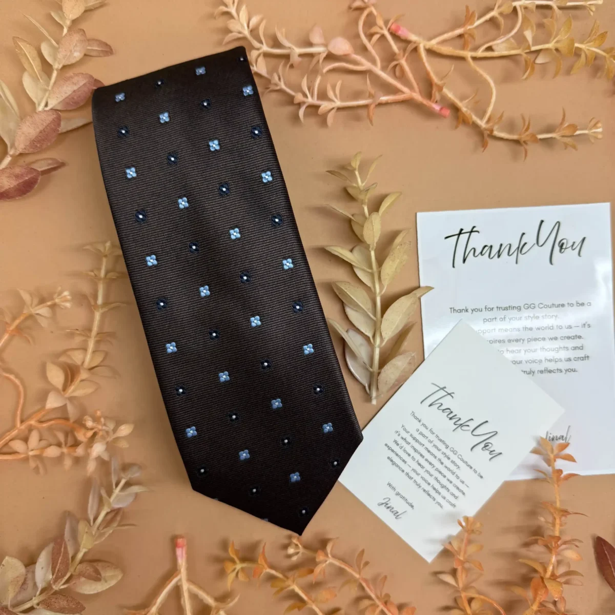 Deep Brown Mini Motif Silk Necktie - Image 2