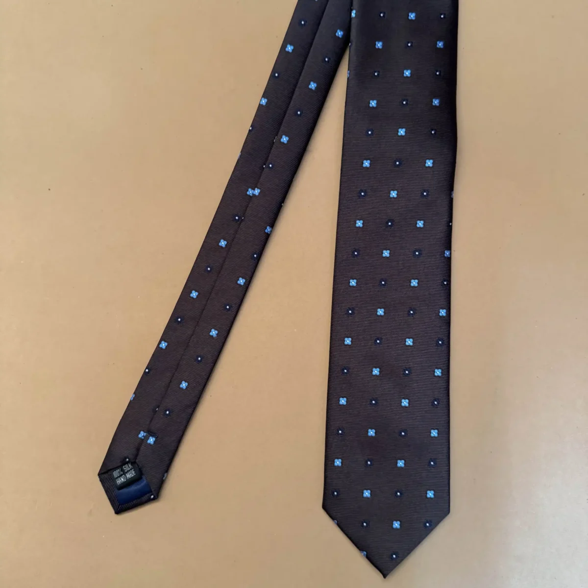 Deep Brown Mini Motif Silk Necktie - Image 3