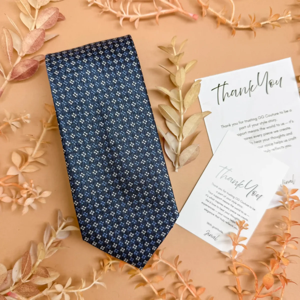 Navy Blue Micro Diamond Silk Necktie - Image 2