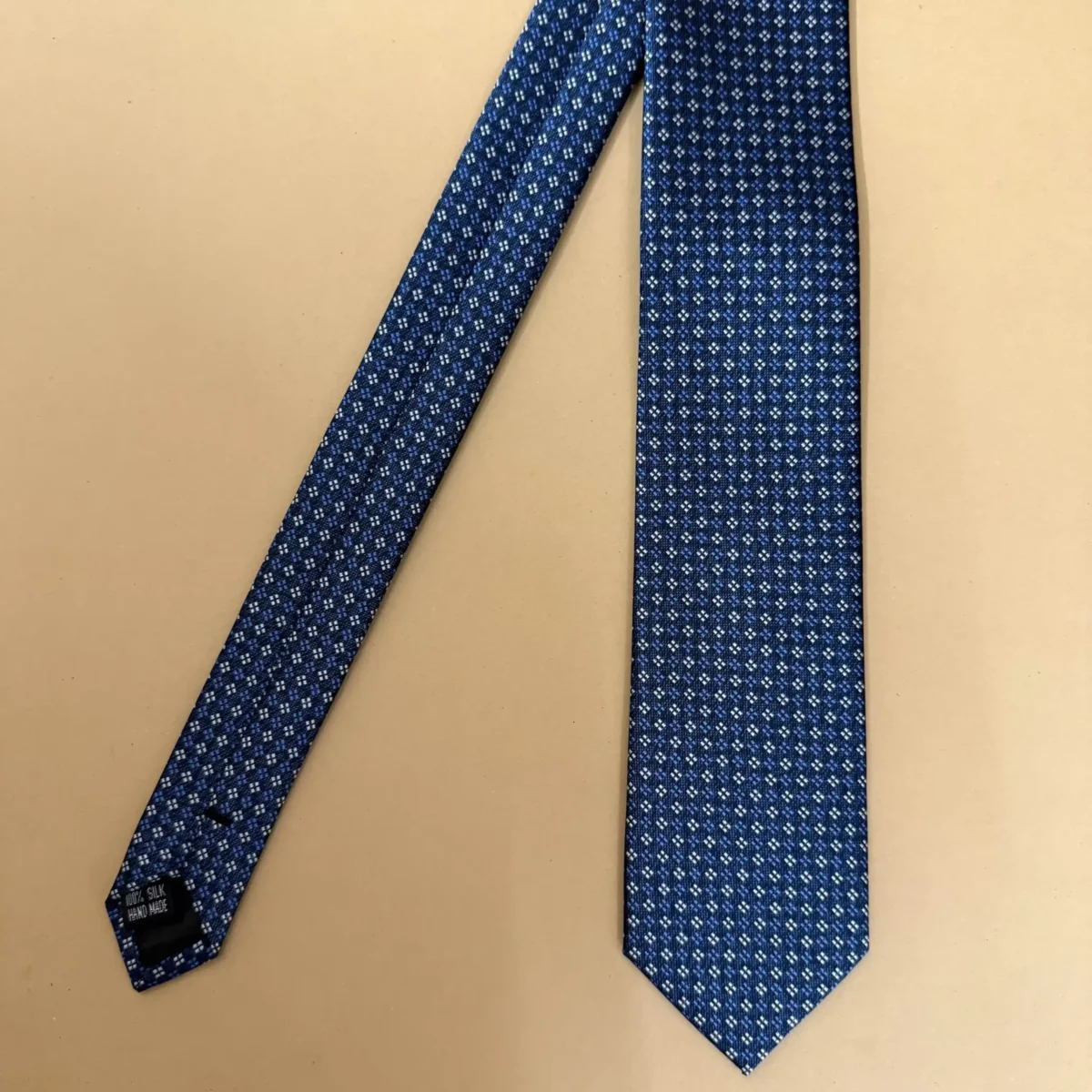Navy Blue Micro Diamond Silk Necktie - Image 3