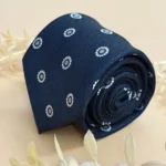 Navy Blue Geometric Circluar Motifs Silk Necktie