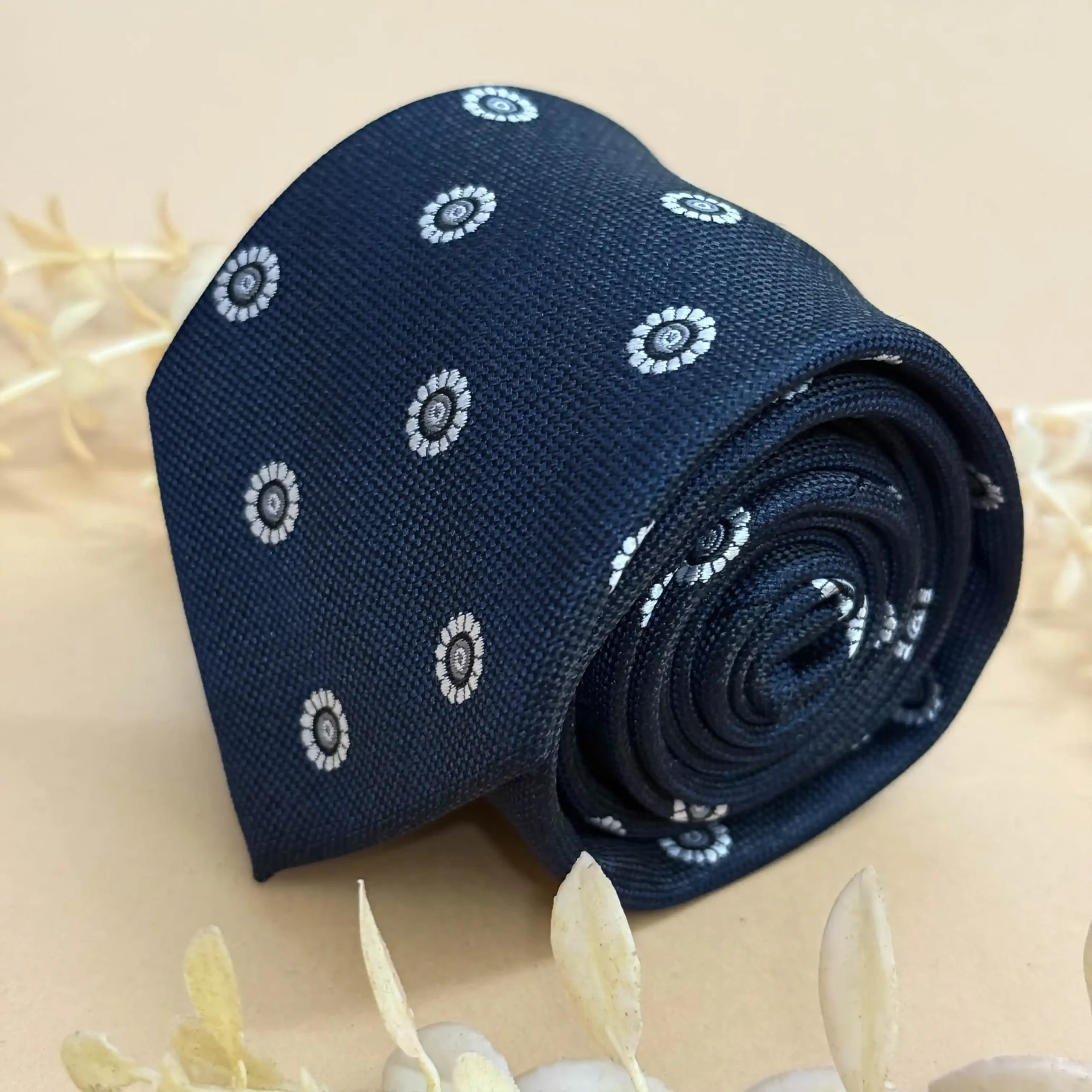 uc Navy Blue Geometric Circluar Motifs Silk Necktie - Image 1