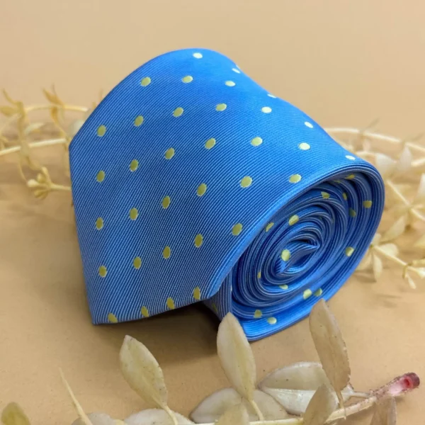 Sky Blue Golden Dot Silk Necktie