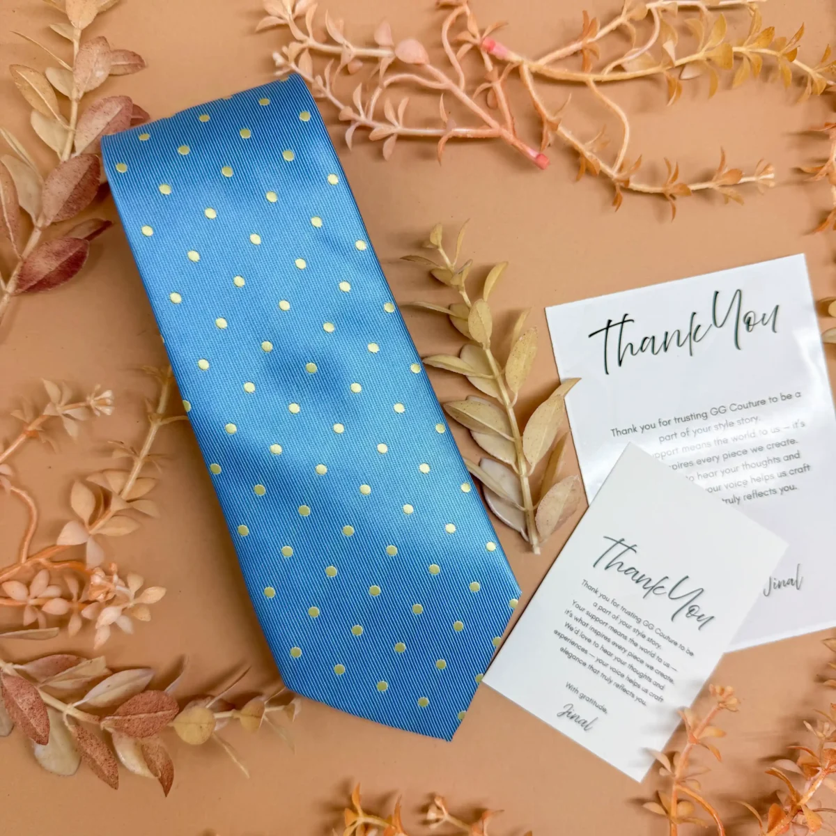 Sky Blue Golden Dot Silk Necktie - Image 2