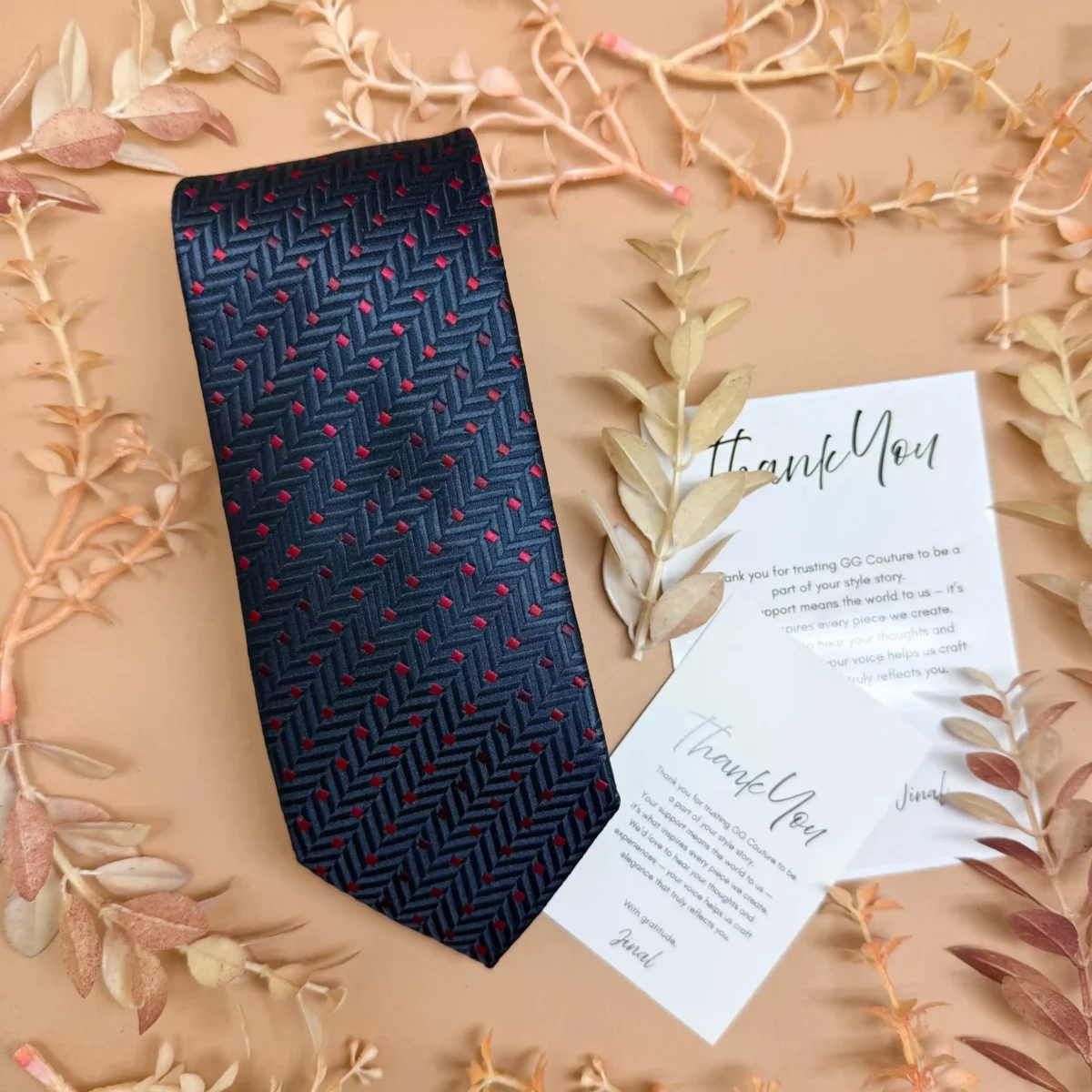 Navy Blue Herringbone Silk Necktie - Image 2