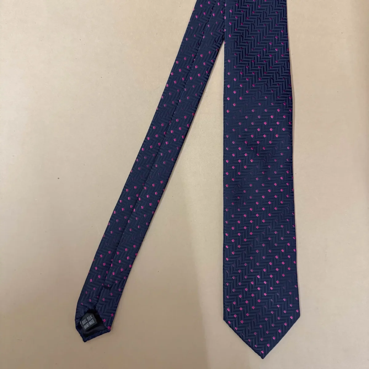 Navy Blue Herringbone Silk Necktie - Image 3