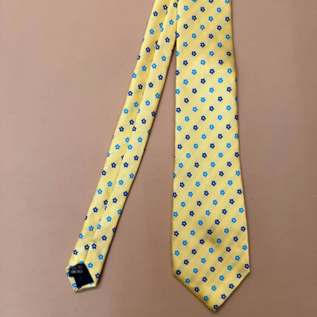 Soft Yellow Mini Floral Silk Necktie - Image 3