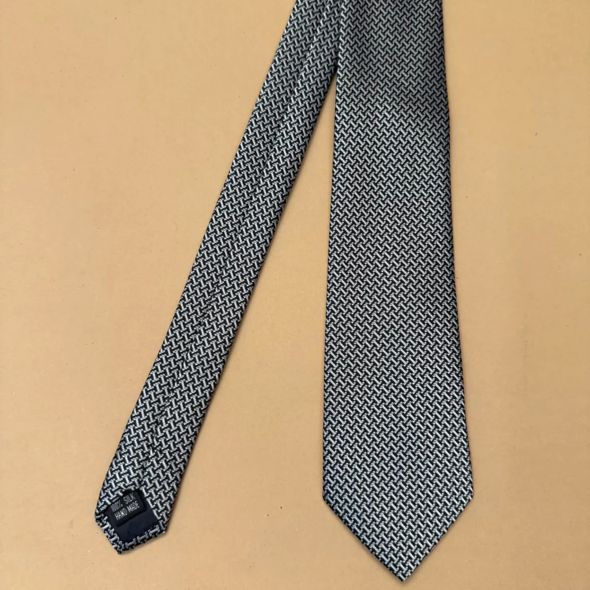 Grey Micro Houndstooth Silk Necktie - Image 3