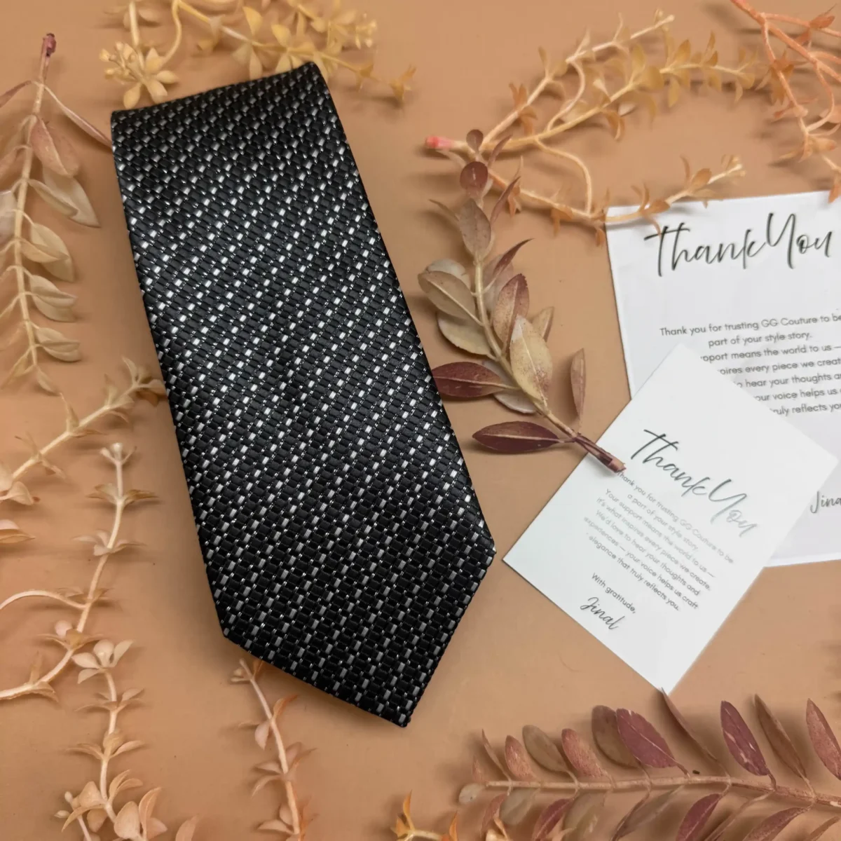 Charcoal Diagonal Stripe Silk Necktie - Image 2