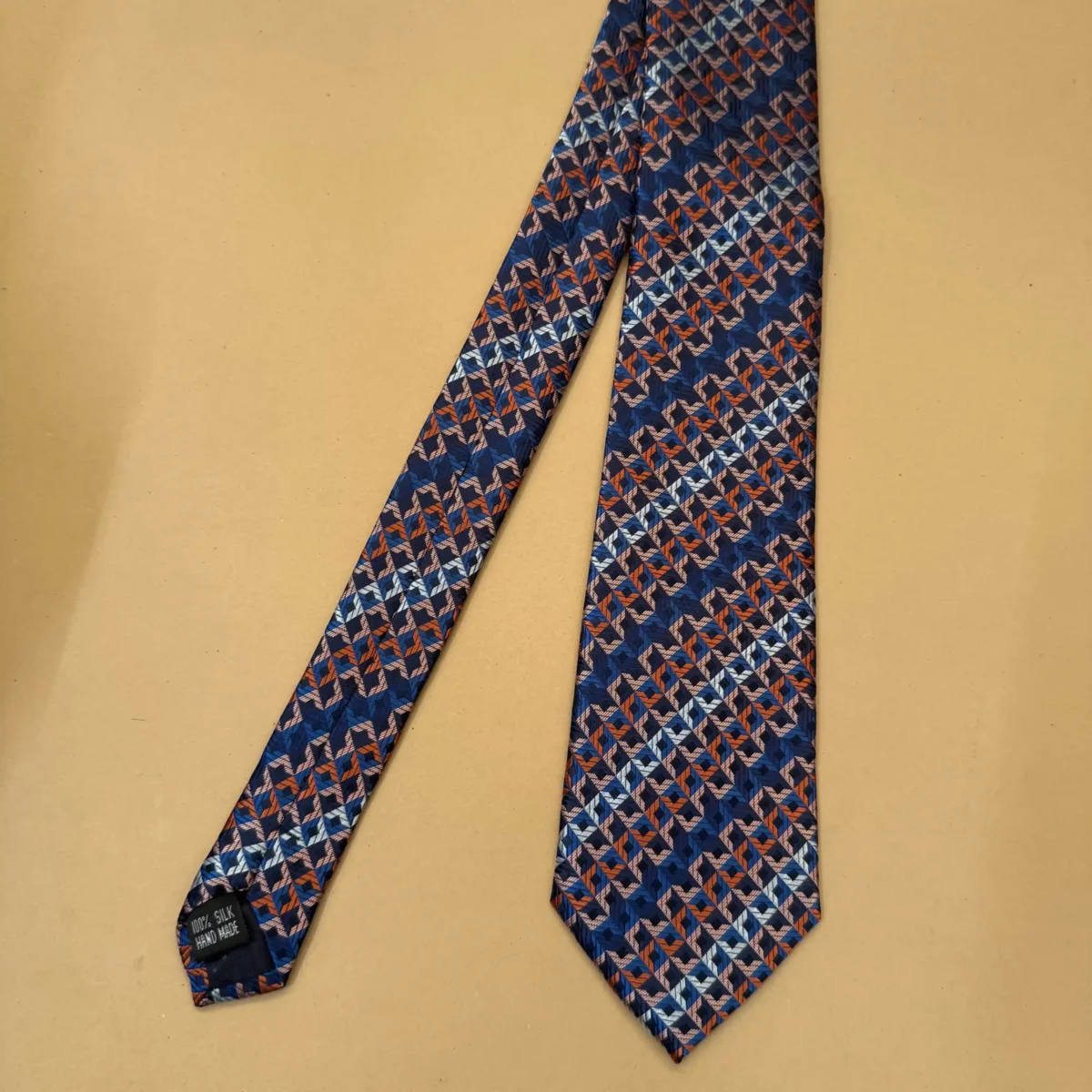 Brown Blue Weave Geometric Silk Necktie - Image 3