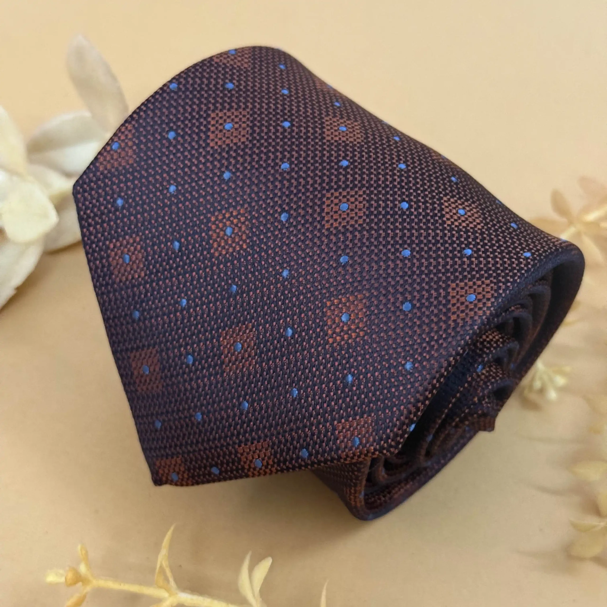 uc Brown Diamond Dot Silk Necktie - Image 1