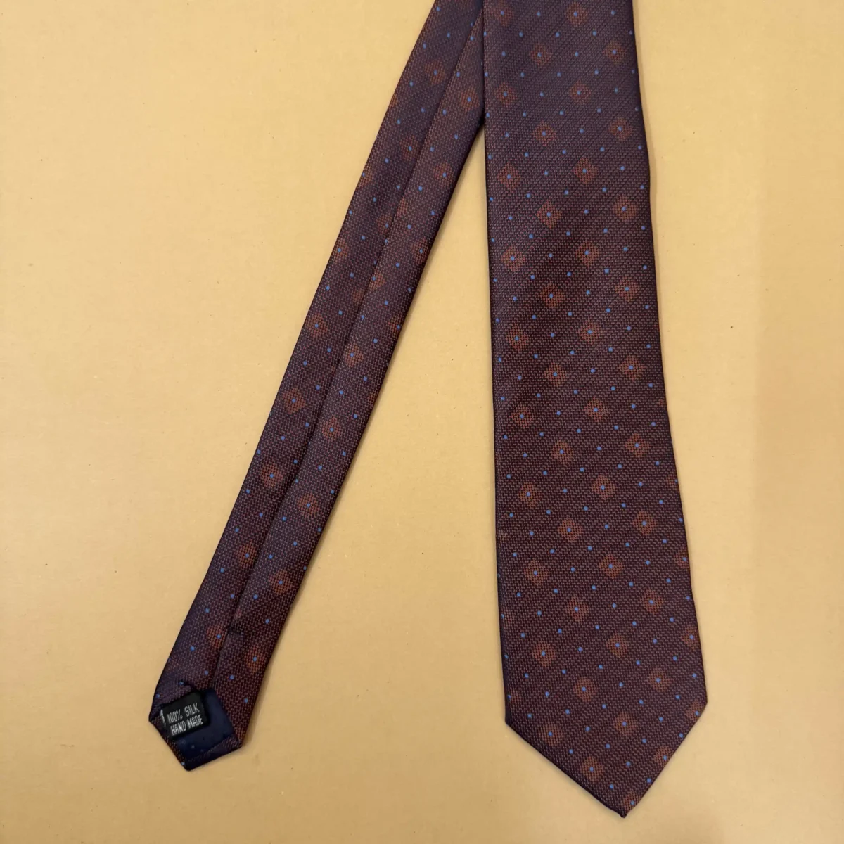 Brown Diamond Dot Silk Necktie - Image 3