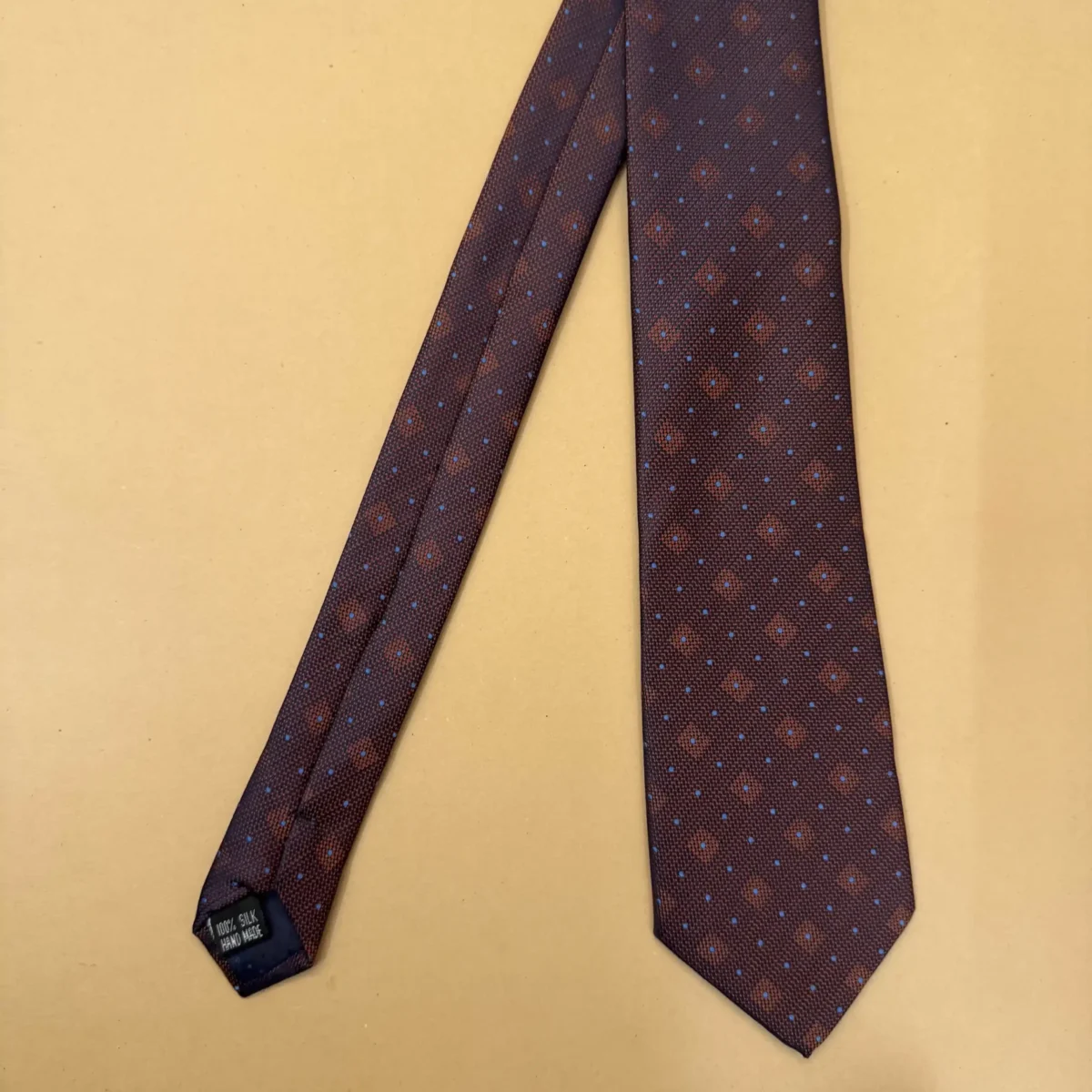 Brown Diamond Dot Silk Necktie - Image 3