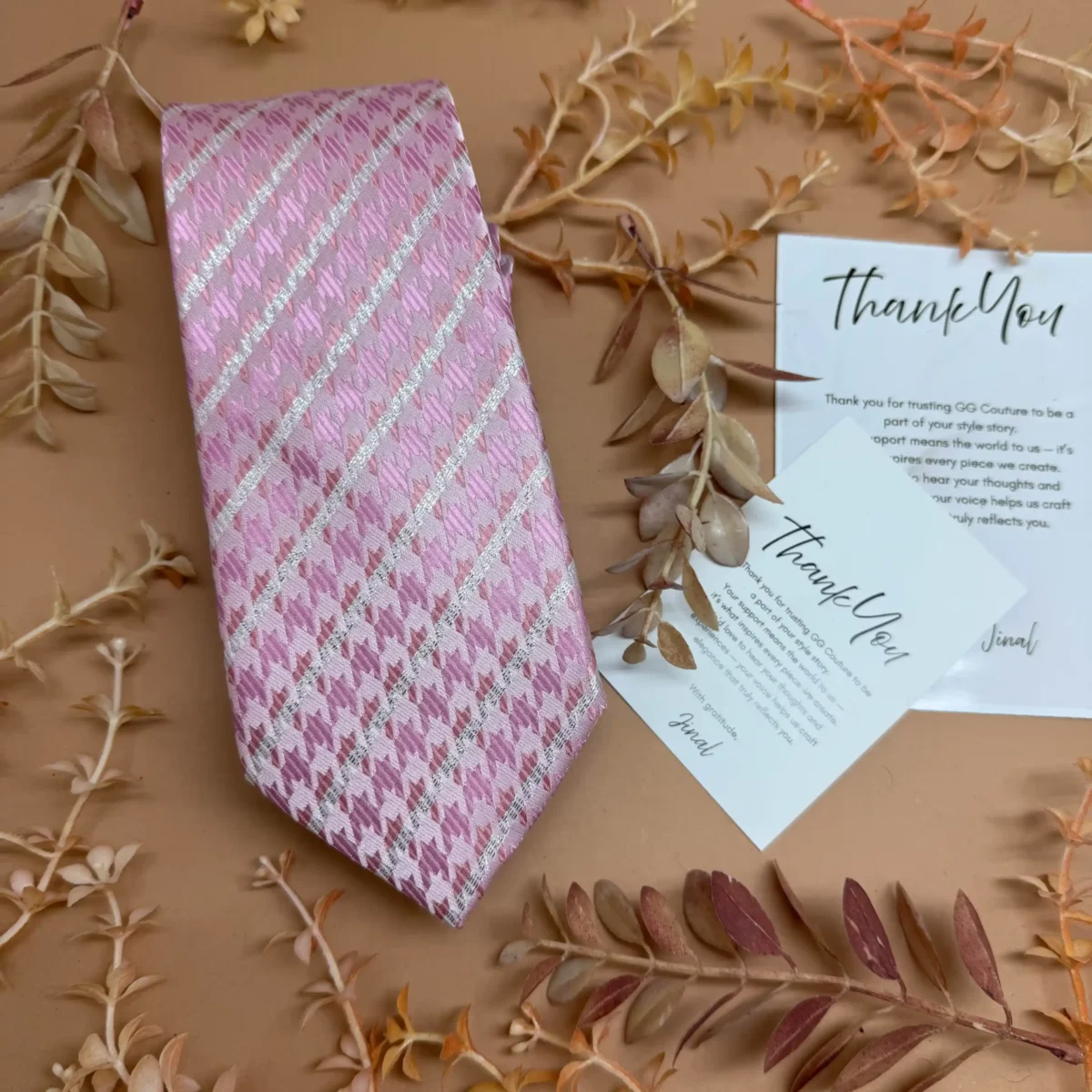 Light Pink Micro Houndstooth Silk Necktie - Image 2