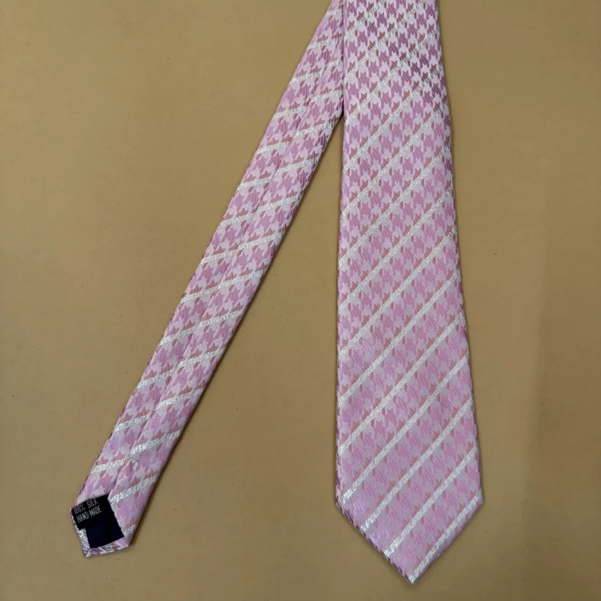 Light Pink Micro Houndstooth Silk Necktie - Image 3
