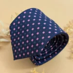 Navy Blue Pink Motif Silk Necktie