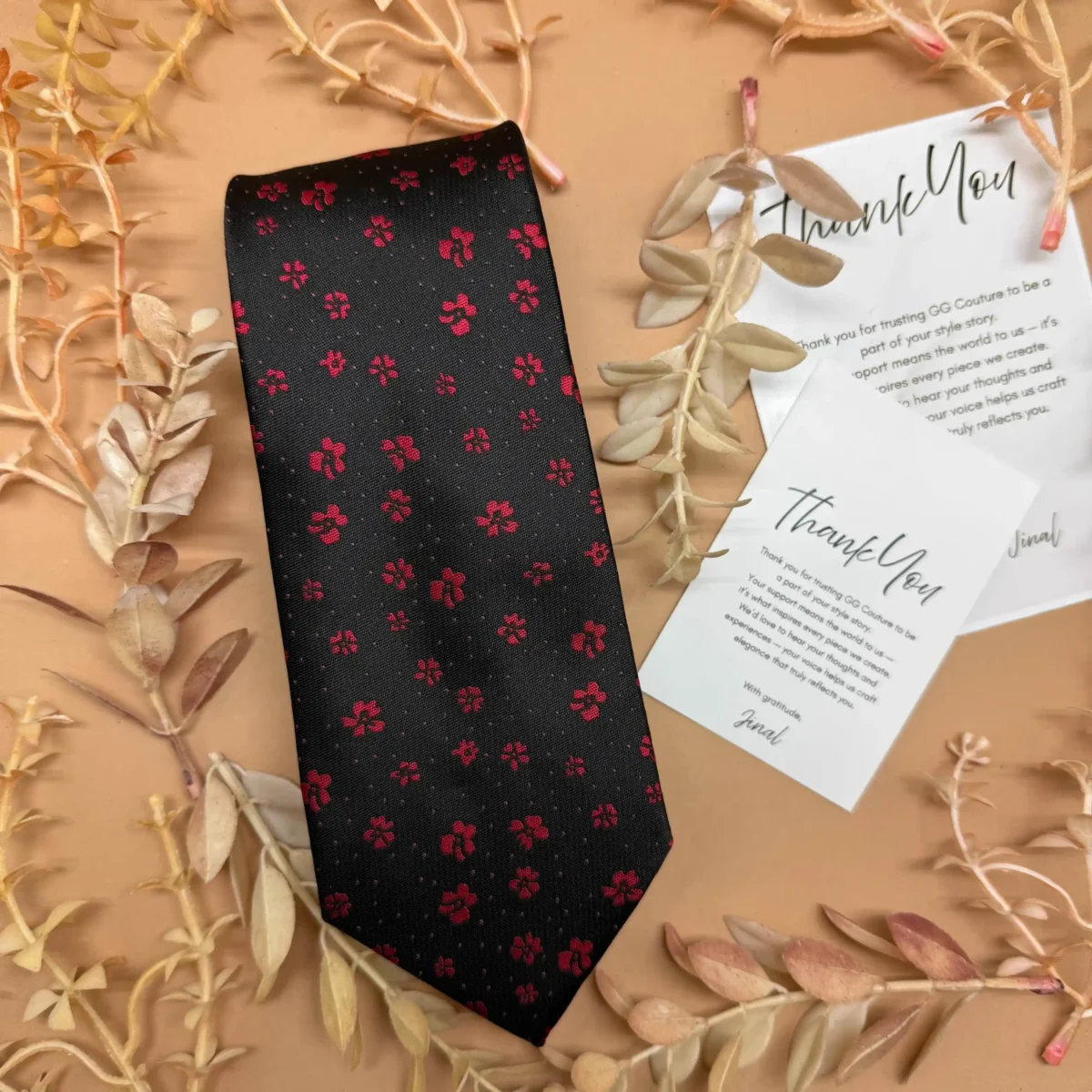 Black Rose Floral Silk Necktie - Image 2