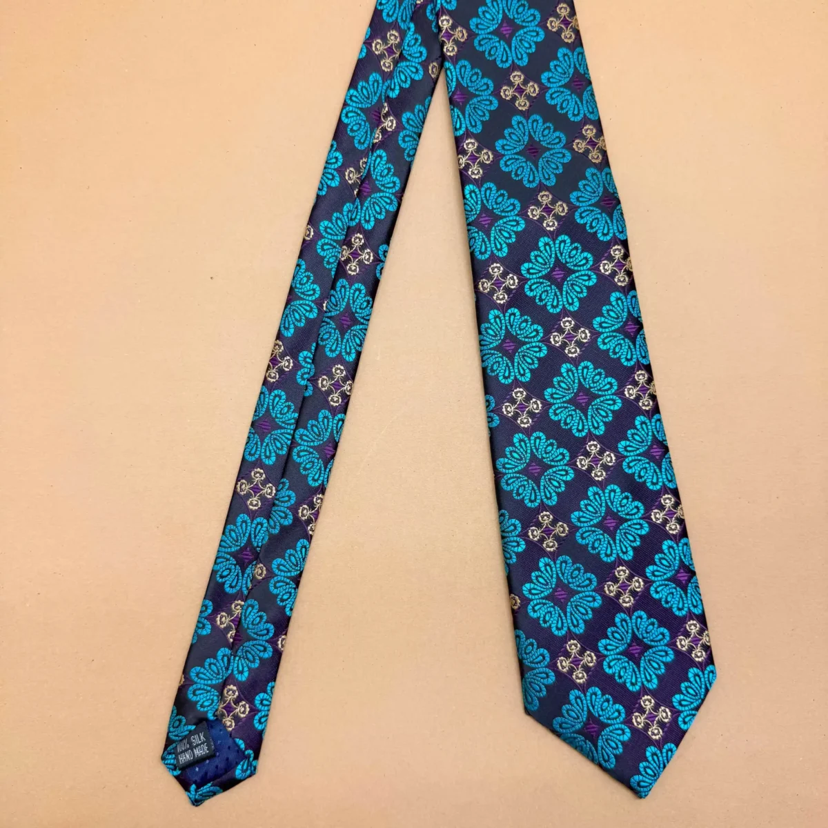 Teal Blue Floral Silk Necktie - Image 3