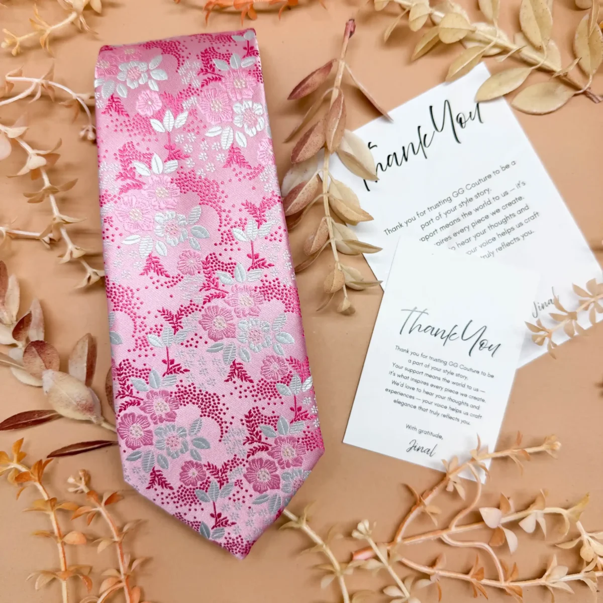 Blush Pink Floral Silk Necktie - Image 2