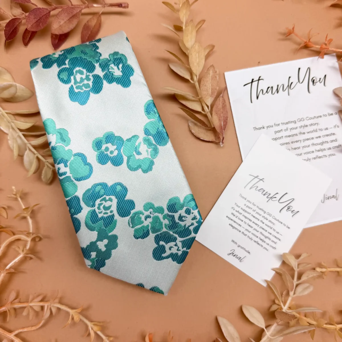 Ivory Blue Floral Silk Necktie - Image 2