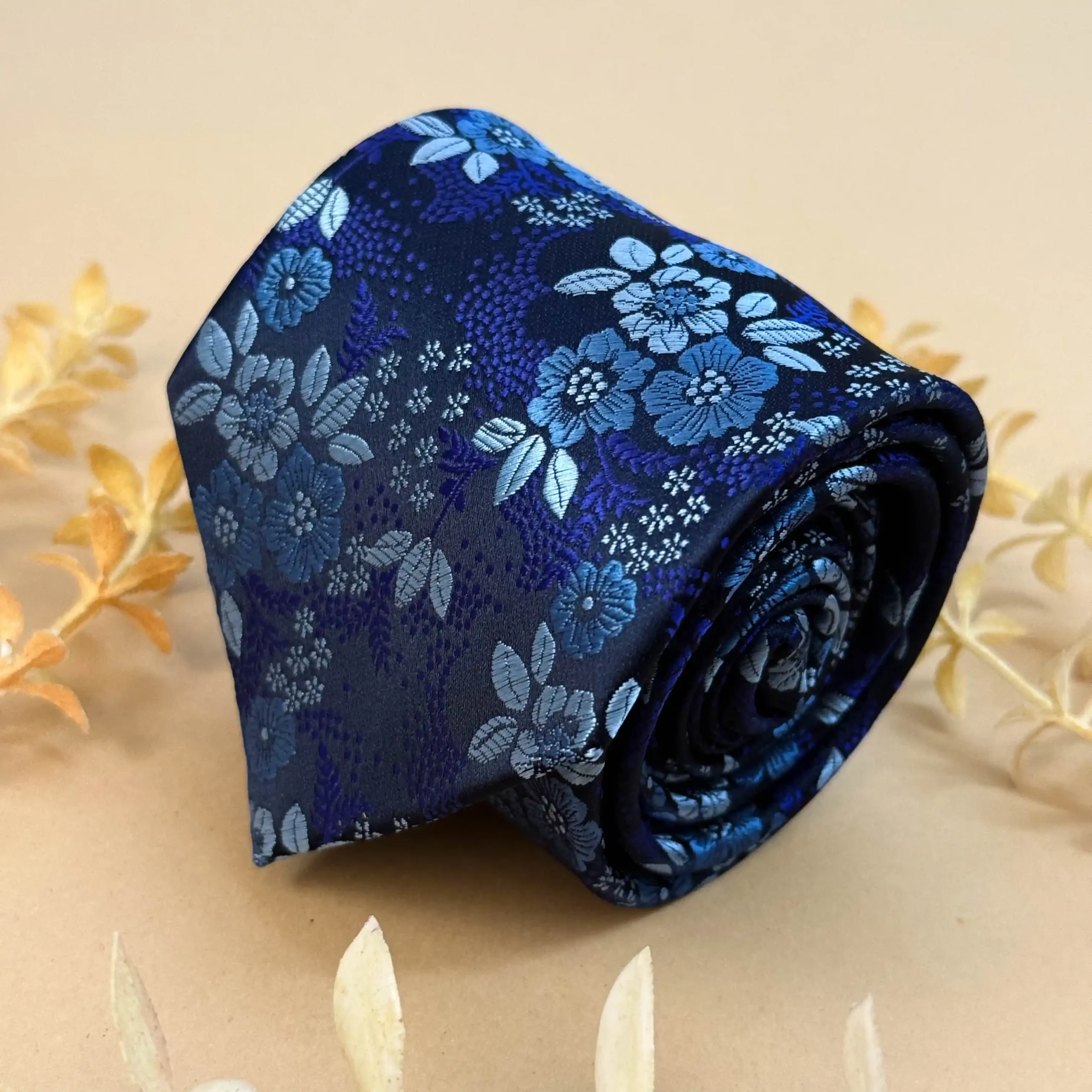 uc Navy Blue Bloom Floral Silk Necktie - Image 1
