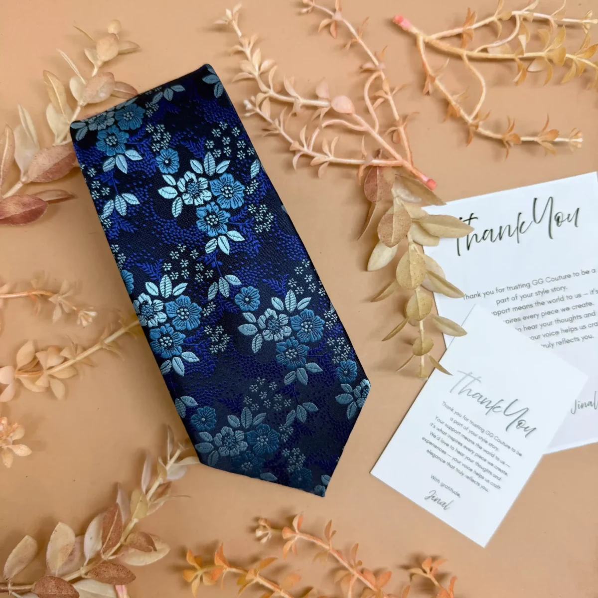 Navy Blue Bloom Floral Silk Necktie - Image 2