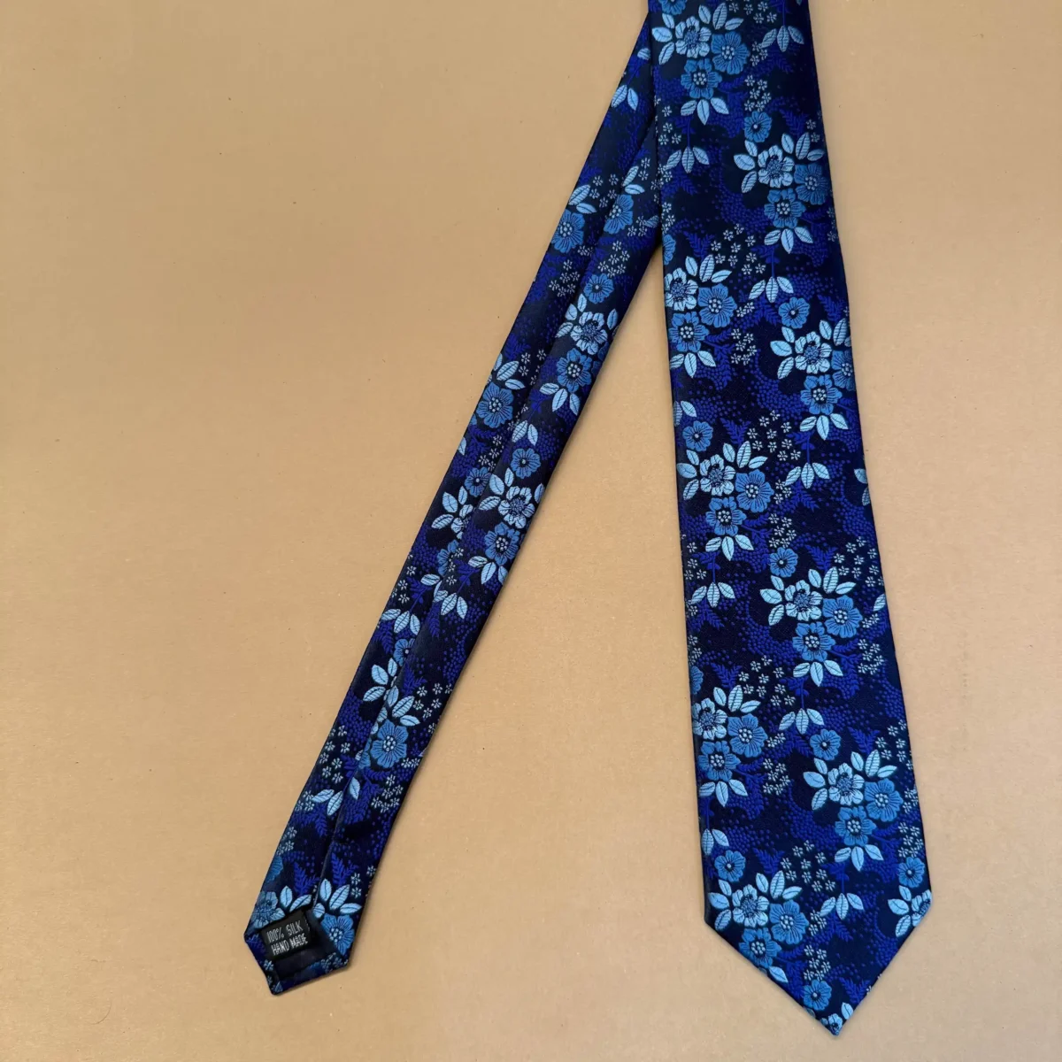 Navy Blue Bloom Floral Silk Necktie - Image 3