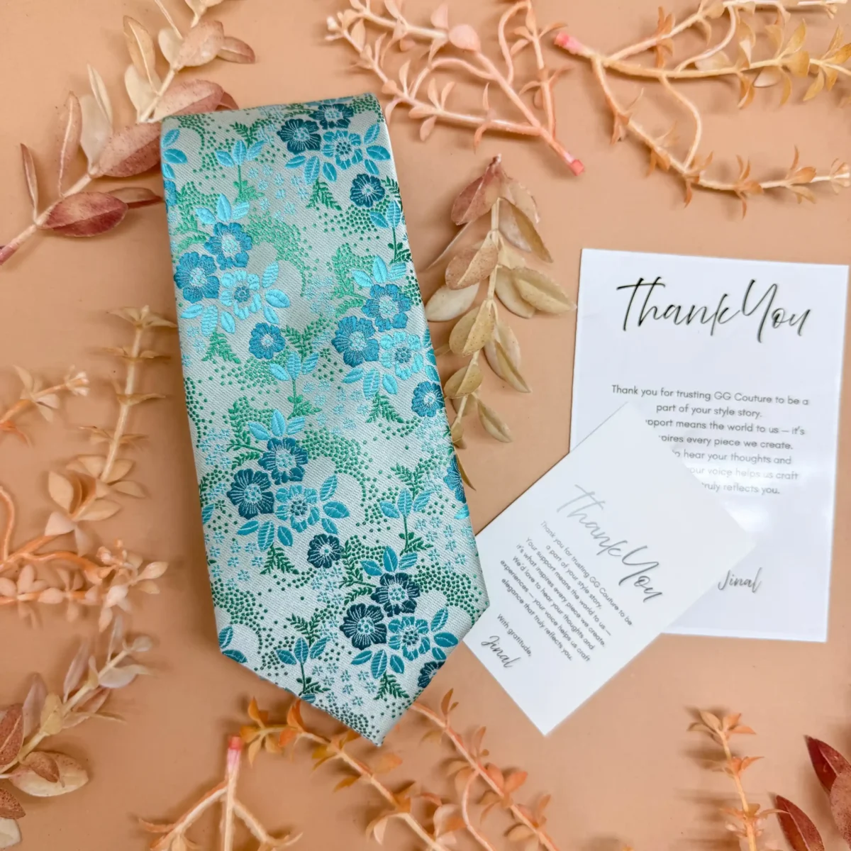 Sky Blue Floral Silk Necktie - Image 2