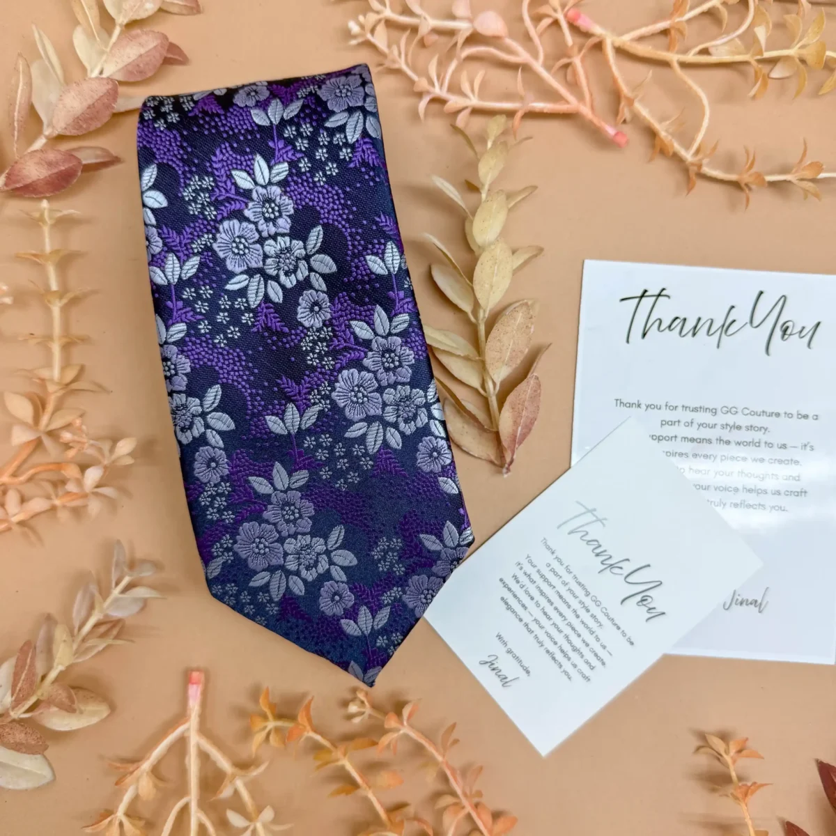 Royal Blue Lilac Garden Floral Silk Necktie - Image 2