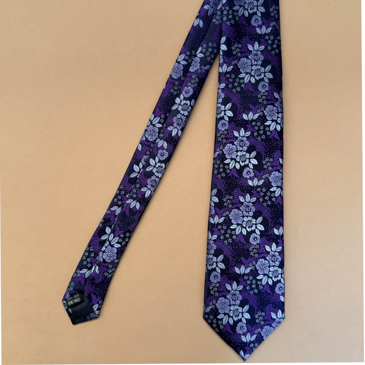 Royal Blue Lilac Garden Floral Silk Necktie - Image 3